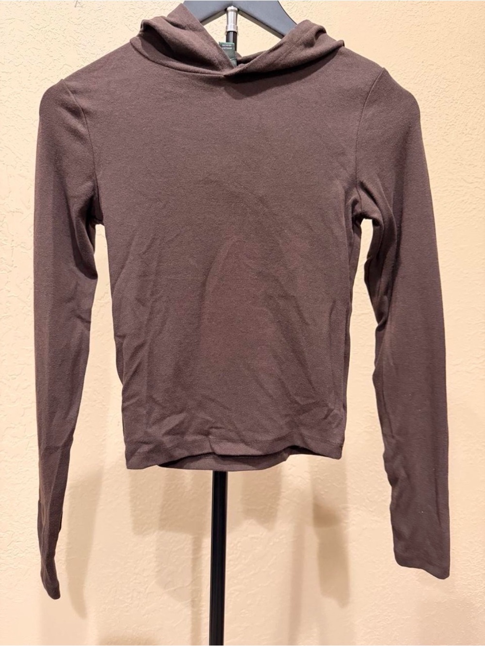 Wild Fable Dark Brown Fitted Long Sleeve Hoodie Top NWT XXS